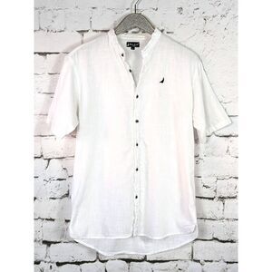 BLANC du NIL Men's White Button-Front Cotton Resort Short Sleeve Shirt Large